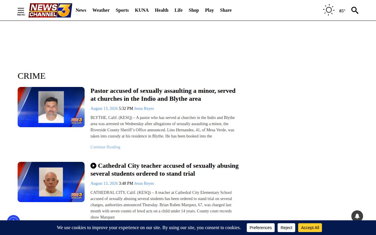 KESQ Riverside County crime news archive and arrest coverage